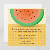 ジューシーなスイカのスライスがプリントされたギンガム柄の夏のピクニックパーティー 招待状 (正面/裏面)