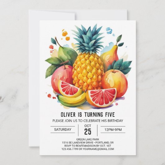ジューシーなスイカの編集可能なフルーツ誕生日 招待状 (正面)