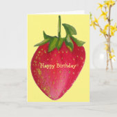 ジューシーなストロベリーレトロなフルーツ誕生日マクロアート カード (黄色い花)
