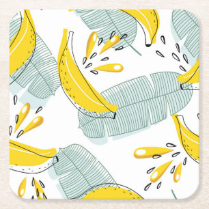 ジューシーなバナナの明るいヴィンテージパターン スクエアペーパーコースター