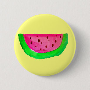 ジューシーなピンクのスイカ果実 缶バッジ