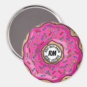 ジューシーなピンク振り掛けドーナツカスタム文字+イニシャル マグネット (正面/裏面)