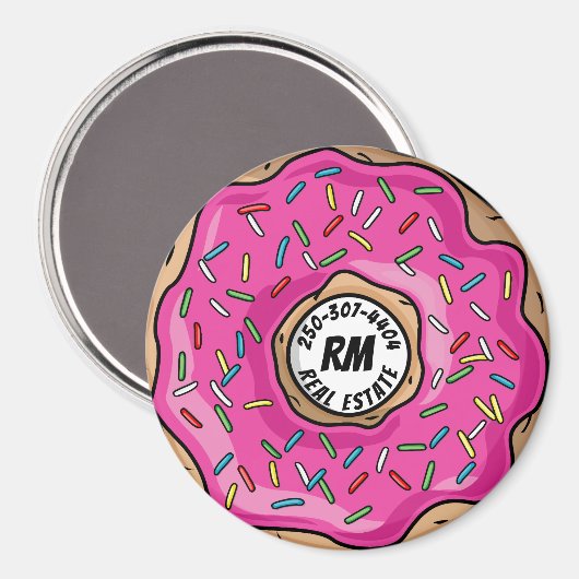ジューシーなピンク振り掛けドーナツカスタム文字+イニシャル マグネット (正面/裏面)