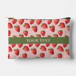 ジューシーなピンク：イチゴ畑に渦巻く アクセサリーポーチ