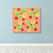 ジューシーなフルーツ柑橘類のフルーツパターン キャンバスプリント (インサイチュ (ウッドフロア))