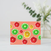 ジューシーなフルーツ柑橘類のフルーツパターン ポストカード (スタンド正面)