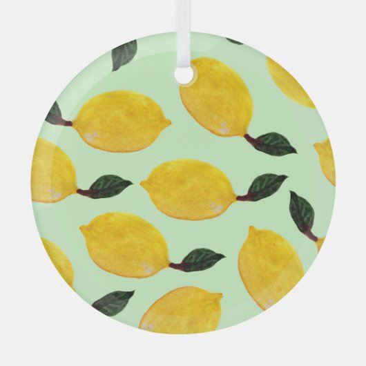 ジューシーなレモンブルーベリー：水彩シームレスパテ ガラスオーナメント (正面)