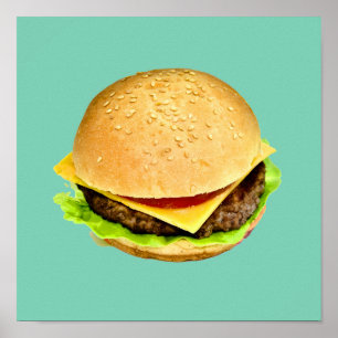 ジューシーな大きなチーズバーガーの写真 ポスター