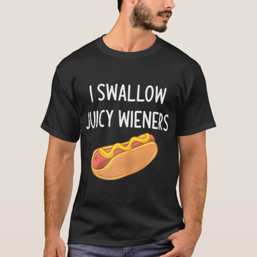 ジューシーな妻のジョークおもしろいの皮肉を飲み込む Tシャツ (正面)