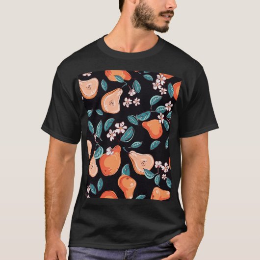 ジューシーな梨：手描きの果実のパターン。 Tシャツ (正面)