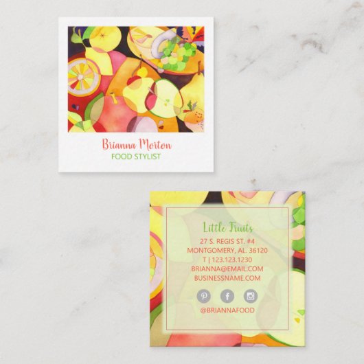 ジューシーな水色のフルーツ食品スタイリスト スクエア名刺 (正面/裏面)