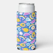 ジューシーな熱帯果実 – 青い背景 スリム缶クーラー (Seltzer正面)