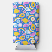 ジューシーな熱帯果実 – 青い背景 スリム缶クーラー (裏面)