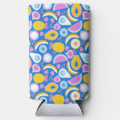 ジューシーな熱帯果実 – 青い背景 スリム缶クーラー (正面)