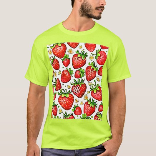 ジューシーな赤いちご柄 Tシャツ (正面)