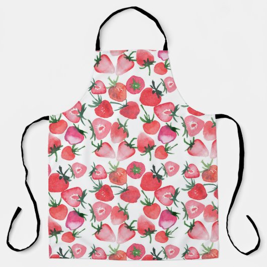ジューシーな赤いちご水彩模様 エプロン (正面)