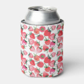 ジューシーな赤いちご水彩模様 缶クーラー (缶正面)