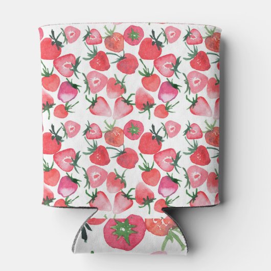 ジューシーな赤いちご水彩模様 缶クーラー (裏面)