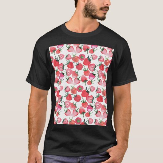 ジューシーな赤いちご水彩模様 Tシャツ (正面)