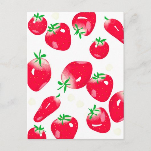 ジューシーな赤いちご葉書（白） ポストカード (正面)