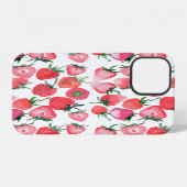ジューシーな赤いイチゴの水彩パターン iPhoneケース (裏面横)