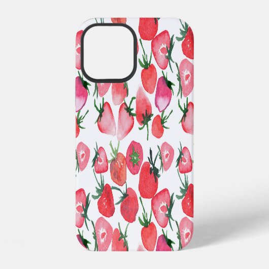 ジューシーな赤いイチゴの水彩パターン iPhoneケース (裏面)