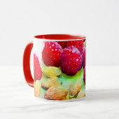ジューシーな赤いラズベリーとアーモンドの水色 マグカップ (正面左)