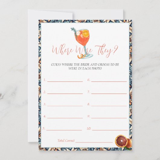 ジューシーオレンジスプリッツ ブライダルシャワー ゲーム カード (正面)
