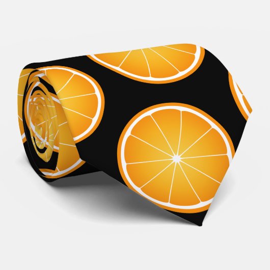 ジューシーカッコいいなオレンジ色のフルーツスライスを黒にパターン ネクタイ (ロール)