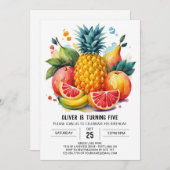 ジューシースイカ編集可能フルーツ誕生日 招待状 (正面/裏面)