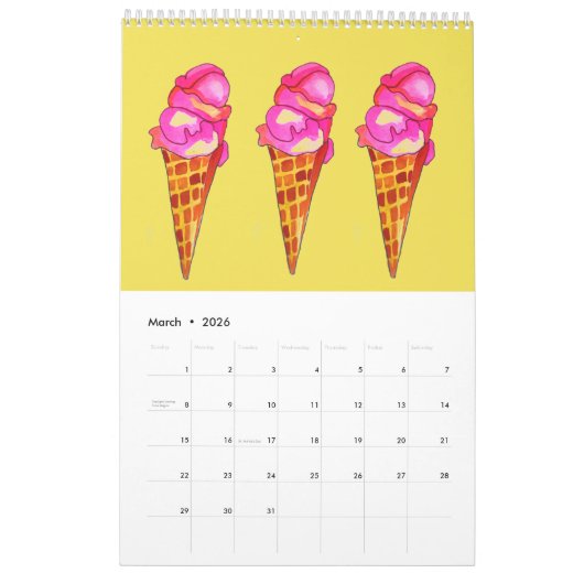 ジューシーポップ・アートのアポップ・アートの・ウォーター・カラー・イラストレーション カレンダー (3月 2026)