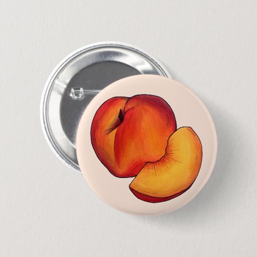 ジューシー熟した夏の桃ピーチストーンフルーツ 缶バッジ (正面&裏面)