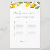 ジューシー黄色のベビー名レース赤ちゃんシャワーゲーム (正面)