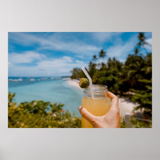 ジュースが詰まったメイスンの瓶を持っている人 ポスター (正面)