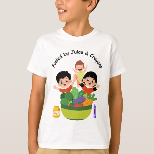 ジュースとクレヨンでやる気満タン！楽しい学校Tシャツ Tシャツ (正面)