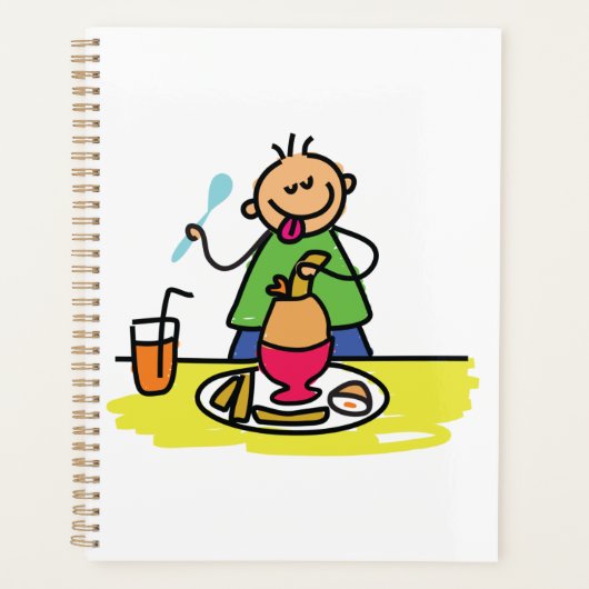 ジュースと卵で食事を楽しむ漫画の子ども プランナー手帳 (正面)