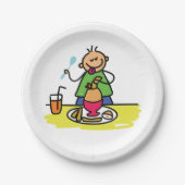 ジュースと卵で食事を楽しむ漫画の子ども ペーパープレート (正面)