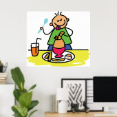 ジュースと卵で食事を楽しむ漫画の子ども ポスター (ホームオフィス)