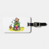 ジュースと卵で食事を楽しむ漫画の子ども ラゲッジタグ (正面横)