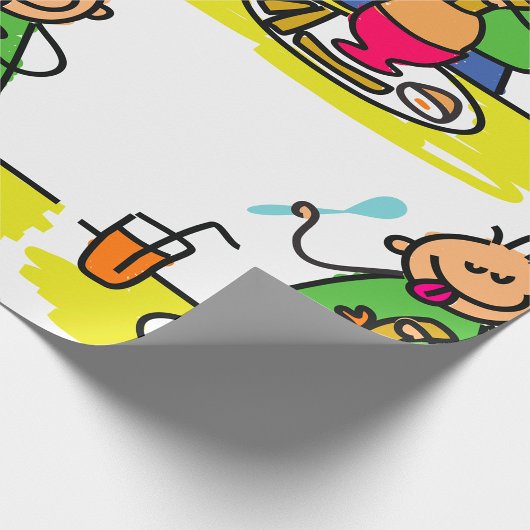 ジュースと卵で食事を楽しむ漫画の子ども ラッピングペーパー