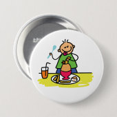 ジュースと卵で食事を楽しむ漫画の子ども 缶バッジ (正面&裏面)