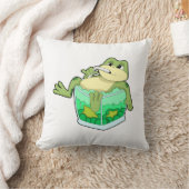 ジュースをグラスに入れたカエル クッション (ブランケット)