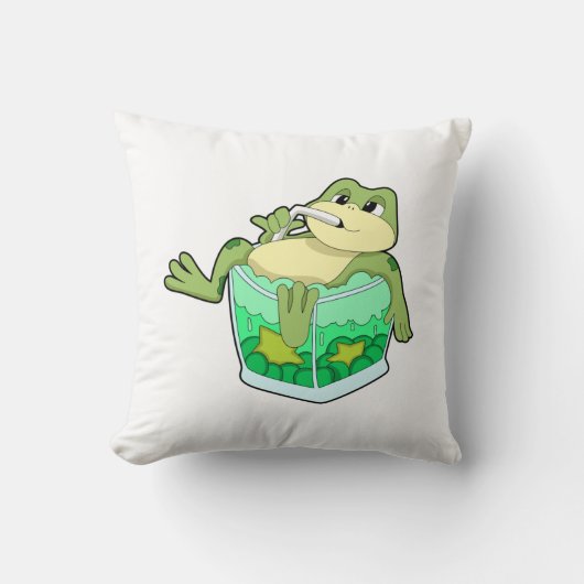 ジュースをグラスに入れたカエル クッション (正面)
