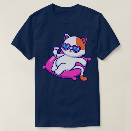 ジュースアニメが登場する枕にかわいい猫チル Tシャツ (デザイン正面)
