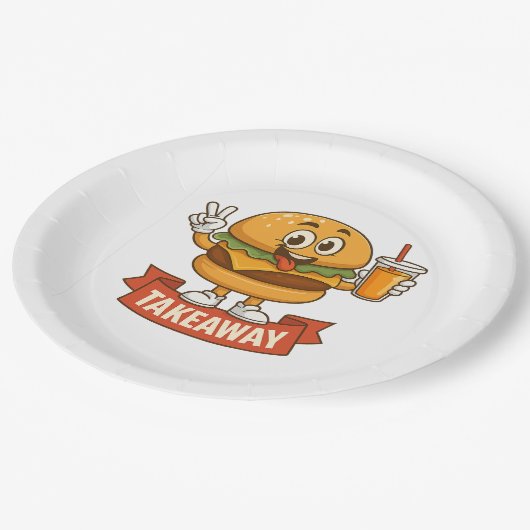 ジュースクールとバーガーバディ – おもしろい漫画のキャラクター ペーパープレート (アングル)