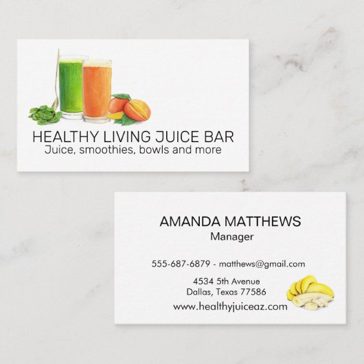 ジュースバースムージー水の色の朝食ショップ 名刺 (正面/裏面)