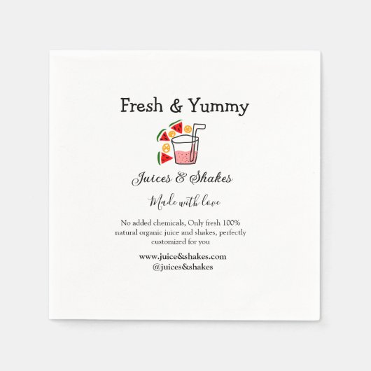 ジュース&シェークレストランビジネスサイトのソーシャル スタンダードカクテルナプキン (正面)