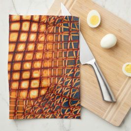 ジュートネットのもつれのように見えるOrangeBrownデザイン キッチンタオル