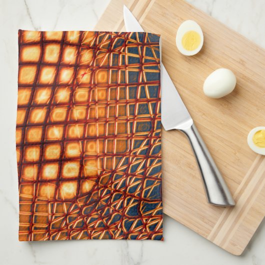 ジュートネットのもつれのように見えるOrangeBrownデザイン キッチンタオル (四つ折り)