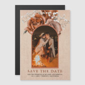 ジュート麻のテラコッタ ウェディングフォト 結婚式日程事前通知カード マグネット招待状 (正面/裏面)